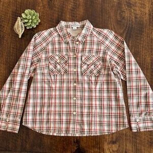 Pendleton | Plaid Cotton Long Sleeve Cropped Button Down Shirt, Size PL